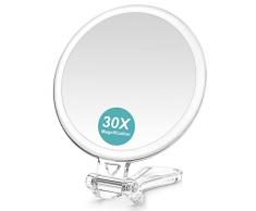 Specchio ingranditore 30x,30 x 1 x specchio ingranditore tenuto in mano, specchio da trucco a doppia faccia con supporto, specchio compatto pieghevole portatile per il trucco, portatile per i viaggi