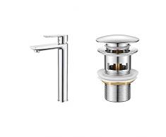 Ibergrif M11102 Supreme, Rubinetto Monocomando Per Bagno, Miscelatore Lavabo Alto & , Scarico Lavabo Bagno Universale Pop Up 1/4 , Valvola Piletta Lavandino Click Clack