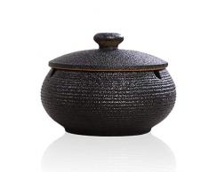 Lependor Posacenere in ceramica con coperchi, antivento, Posacenere per sigarette per uso interno o esterno ， Porta cenere per fumatori, Vassoio per cenere da fumo da tavolo - Nero
