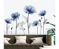 decalmile Adesivi Murali Fiori Blu Papaveri Adesivi da Parete Floreali Fiore Decorazione Murale Soggiorno Camera da Letto Finestra