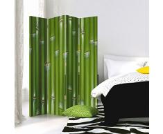Feeby Frames Il paravento Stampato su Telo,Il divisorio Decorativo per Locali, bilaterale, a 4 Parti (145x150 cm), Piante, bambù, Zen, Verde