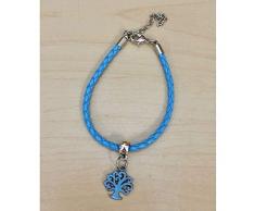 10 PZ Bracciale ciondolo ALBERO DELLA VITA CELESTE bomboniera BATTESIMO