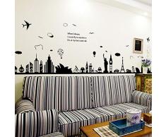 ufengke® Città Scena Statua Torre Eiffel della libertà Adesivi Murali, Camera da Letto Soggiorno Adesivi da Parete Removibili/Stickers Murali/Decorazione Murale