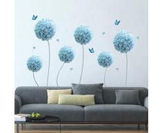 decalmile Adesivi Murali Dente di Leone Blu Floreali Adesivi da Parete Allium Fiori Decorazione Murale Camera da Letto Soggiorno Dormitorio