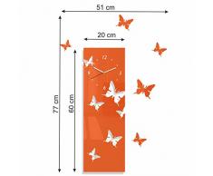FLEXISTYLE Orologio da Parete Salotto Moderno Farfalle Verticale Arancione Decorativo Silenzioso 20 x 60 cm