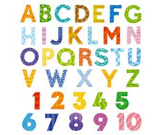 DECOWALL BA-4003 Alfabeto Colorato Numeri Adesivi Murali Bambini ABC 123 Adesivo da Parete Stacca e Stacca Rimovibile per Asilo Nido Camera da Letto Soggiorno Art murales Decor Baby Playroom