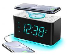 Radiosveglia Digitale con Ricarica Wireless, Radio FM, Bluetooth, Ricarica USB Doppio Allarme, Luce Notturna a Led Display Dimmerabile Orologio Intelligente - Sveglia Elettronica iTOMA CKS207