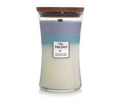 Woodwick Hourglass Trilogy Candela Profumata Grande con Stoppino Scoppiettante, Rifugio di Pace, Fino A 130 Ore, Cera, Multicolore, 10.2cm x 10.2cm x 17.8cm , 1 pezzo