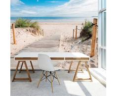 murimage Carta Parati Spiaggia Mare 3D 366 x 254 cm Include Colla Dune Oceano vacanza percorso in legno Wallpaper Fotomurali