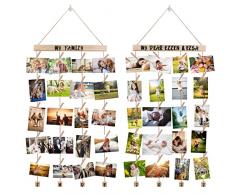 Cornice Portafoto Cornici Foto Multiple da Parete,per Appendere Foto Wall Decor,Record di Crescita del Bambino,regalo di Nozze di Compleanno (Set di 2,con Adesivi di Lettere e Numeri,56 clip)