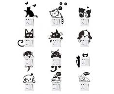 Adesivi per interruttore a parete, Adesivi per interruttore luce per cani gatti Adesivi per animali divertenti per soggiorno camera da letto Nero 12 pezzi