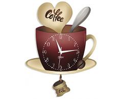 DEKORI orologio da parete con pendolo, moderno, a forma di tazzina. Arreda con stile il tuo ambiente con questo orologio silenzioso, unico e originale. Originale, Made in Italy. (TAZZINA)