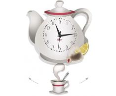 DEKORI Orologio da parete a forma di teiera, con pendolo, preciso e silenzioso. Ideale per un regalo o come sfizioso complemento darredo.