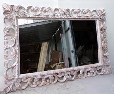 Marblechic - Specchio barocco in legno intarsiato cm 120x80 bianco anticato mod. tommy