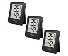 MAVORI® 3 pz. Termometro/igrometro digitale | Misuratore di umidità e temperatura per misurazioni precise | Igrometro e termometro per interni (nero)
