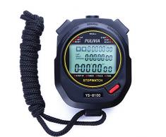 PULIVIA Cronometro Sportivo,Cronometro Digitale con Memoria a 100 Giri,Timer Conto alla Rovescia Calendario 12/24 Ore con Sveglia, Display Widescreen a 3 Righe Cronometro(Nero)