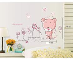 ufengke® Simpatico Orso Bellissimi Fiori Adesivi Murali, Camera dei Bambini Vivai Adesivi da Parete Removibili/Stickers Murali/Decorazione Murale
