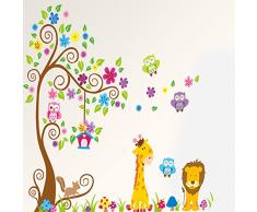 Rainbow Fox Sticker da muro e lettere in legno Albero Fiore Colorato Simpatici Gufi Leone Cervo Adesivi Murali, Camera dei Bambini Vivai Adesivi da Parete Removibili/Stickers Murali/Decorazione Murale