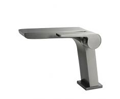 SOLVEX Rubinetto Bagno,Ottone Cromato Miscelatore Monocomando Lavabo,Rubinetteria Minimalista Moderno Grigio Design Unico Elegante,Acqua Fredda & Calda Disponibile.SP-12003