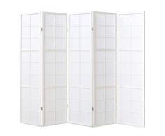 Paravento giapponese Shoji in legno bianco di 5 pannelli