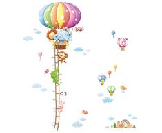 DECOWALL DAT-1606N Tabella di Altezza con Mongolfiera con Animali Adesivi da Parete Decorazioni Parete Stickers Murali Soggiorno Asilo Nido Camera da Letto per Bambini
