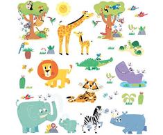 DECOWALL DW-1909 Animali della giungla felice Adesivi da Parete Decorazioni Stickers Murali Soggiorno Asilo Nido Camera Letto per Bambini decalcomanie