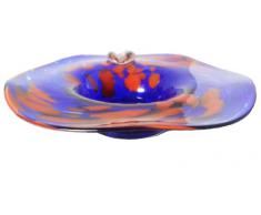 portacenere, posacenere di vetro colorato e soffiato, in colore blu e arancio diametro circa 18 centimetri, Oberstdorfer Glashütte