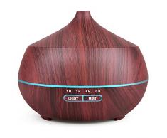 Diffusore di oli essenziali a ultrasuoni: 400ML Diffusore di Aroma, diffusore di profumo per aromaterapia, lampada profumata con 7 colori di luce, umidificatore in legno, senza BPA, marrone