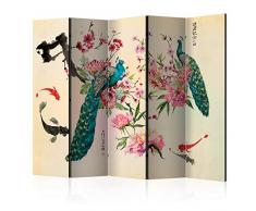 murando Paravento Oriente Giappone Asia 225x172 cm Stampa unilaterale su tela in TNT Parete Divisoria Interno Separatore Stanza Decorazioni Fiori Zen Pavone p-C-0002-z-c