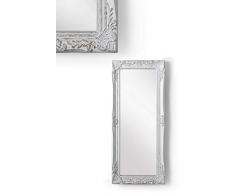 MONTEMAGGI Specchio da parete con cornice rettangolare in legno bianco anticato, In stile shabby, Dimensione 28x3x65 cm