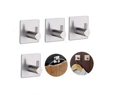 Ollimy Ganci Adesivi - Ganci da Parete -Ganci Appendiabiti in acciaio inossidabile, Appendini Adesivi, Autoadesivo Forte,Impermeabile, per Bagno Cucina Porta - 4 Pezzi (Silver)