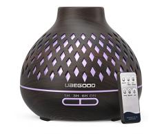UBEGOOD Diffusore di Oli Essenziali, 400ML Umidificatore Ultrasuoni Diffusore di Aromi Atomizzatore Elettrico con Impostazioni Timer e 7 Colori LED per Yoga, Spa, Camera da Letto, Soggiorno - Nero