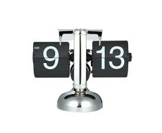 Andoer Piccolo orologio da tavolo, con flip clock, retro flip over clock, orologio da tavolo retrò, in acciaio inox, con chiusura a linguetta interna,orologio al quarzo,moderno per soggiorno e ufficio