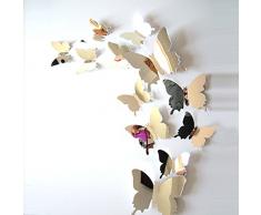 ufengke® 12 Pezzi 3D Farfalle Adesivi Murali Fashion Design DIY Farfalla Arte Adesivi da Parete Artigianato Decorazione Domestica, Effetto Specchio