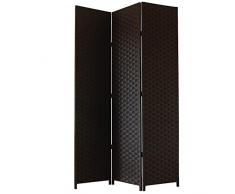 JVL paravento a Tre Pannelli, Pieghevole, Decorativo, con Cerniere, in Carta Tessile Intrecciata Contemporaneo Nero