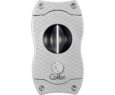 Colibri-Tagliasigari argento a stampa fibra di carbonio in acciaio-lama ghigliottina-rilascio a molla-taglio V-sigari fino a diametro 2,38Cm -Taglio V profondo 7 mm-Confezione regalo. Colibri dal 1928