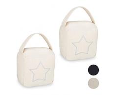 2x Fermaporta a Sacco, Blocca Porte e Finestre, Tessuto, Manico e Stella Decorativa, 18,5x14x10 cm, Beige