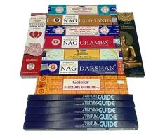 Set con Bastoncini di Incenso Satya,Goloka,Padmini,Golden Nag,10 Fragranze,14 confezioni,perfetto per Yoga,MEditazione,Introspezione,Relax,Ricerca Spirituale,Profumazione Ambienti,Purificazione