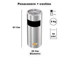 POSACENERE DA ESTERNO INTERNO CON CESTINO CILINDRICO GETTACARTE PORTA RIFUITI - Silver