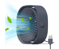 Simpeak Ventilatore USB, Mini Ventilatore da Tavolo Rotazione di 360° Portatile Fan con 3 Velocità per Ufficio Casa (Grigio)