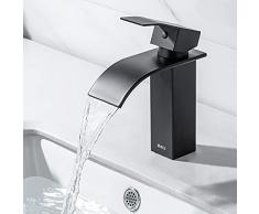 ONECE Rubinetto Bagno Cascata, Rubinetto Bagno Lavabo Nero, Miscelatore Lavabo Stile Moderno, Rubinetti Cascata per Bagno, Rubinetto Monocomando a Cascata, Acqua Calda e Fredda, Acciaio Inox 304