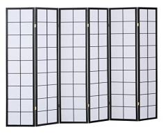Paravento giapponese Shoji in legno nero di 6 pannelli