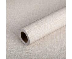 Nuanchu Carta da Parati con Struttura Lino Grasscloth Finto Sfondo di Bastone Sbucciare Carta da Parati Autoadesiva Rimovibile Peel-Stick per Decorazione Hotel Soggiorno Camera (Beige)