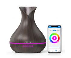 Maxcio Diffusore di Oli Essenziali Alexa con Telecomando Maxcio APP Controllo 400ML Diffusore di Aromi Compatibile con Alexa/Google Home 2 Modi Nebbia WiFi con Funzione Timer 7 Colori LED Senza BPA