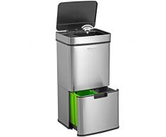 Homra Pattumiera Raccolta Differenziata 72L Nexo | Riciclaggio Cucina 3 Scomparti | Cestino Spazzatura con Sensore Automatico | Bidone con Sensore | Chiusura Morbida | Acciaio Inossidabile