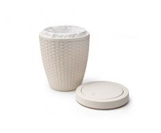 Addis Cestino Rotondo per Bagno, Finto Rattan, con Coperchio Basculante, Lino Calico