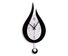 Yizunnu Orologio da parete a goccia dacqua per soggiorno, camera da letto, ufficio, silenzioso, a batteria, con pendolo (nero)