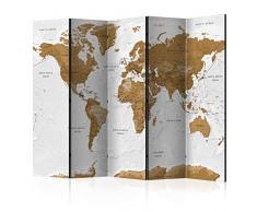 decomonkey il paravento bilaterale XXL Mappamondo 225x172 cm 5 pezzi separatore su tela pieghevole un design eccezionale separe divisorio interno decorazioni Carta Geografica bianco beige