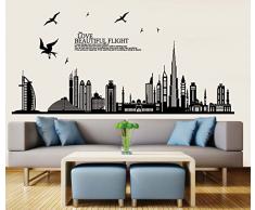 ufengke® Città Nera Silhouette Paesaggio Urbano Grattacielo Adesivi Murali, Camera da Letto Soggiorno Adesivi da Parete Removibili/Stickers Murali/Decorazione Murale