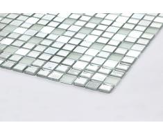Piastrelle in vetro mosaico 30 cm x 30 cm, argento opaco, specchio e glitter (MT0046)